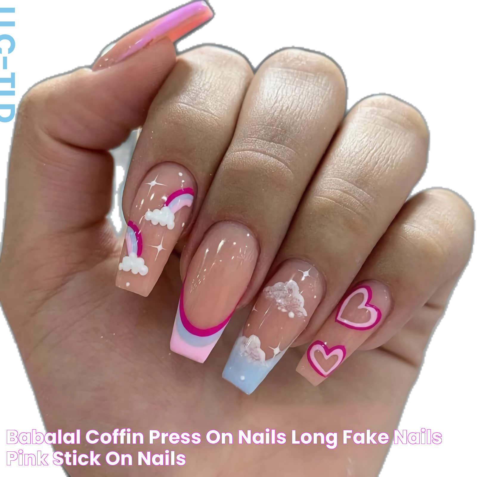 BABALAL Coffin Press on Nails Long Fake Nails Pink Stick on Nails