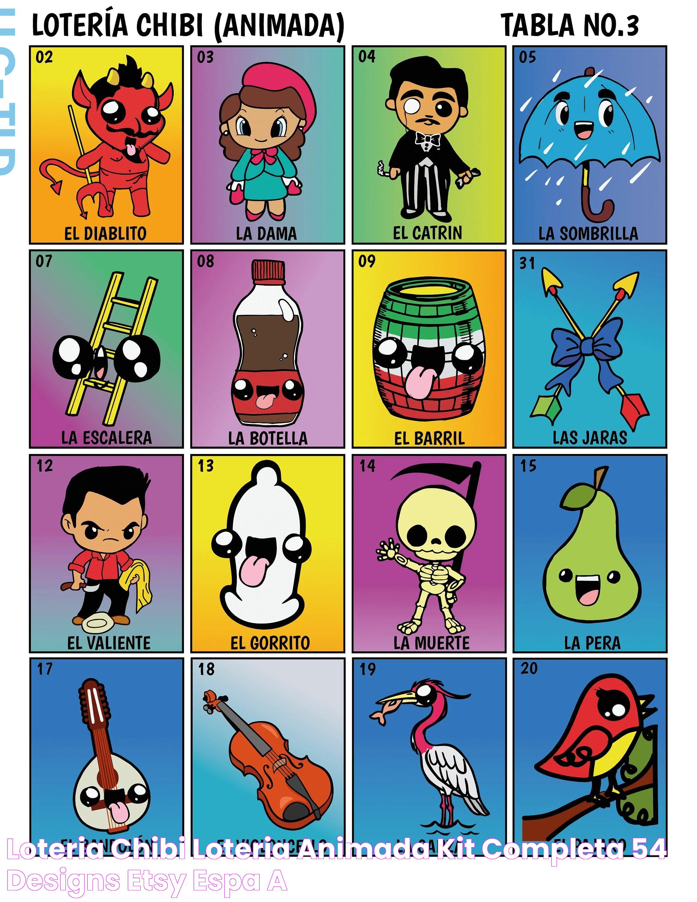 Loteria Chibi Loteria Animada Kit completa 54 designs Etsy España