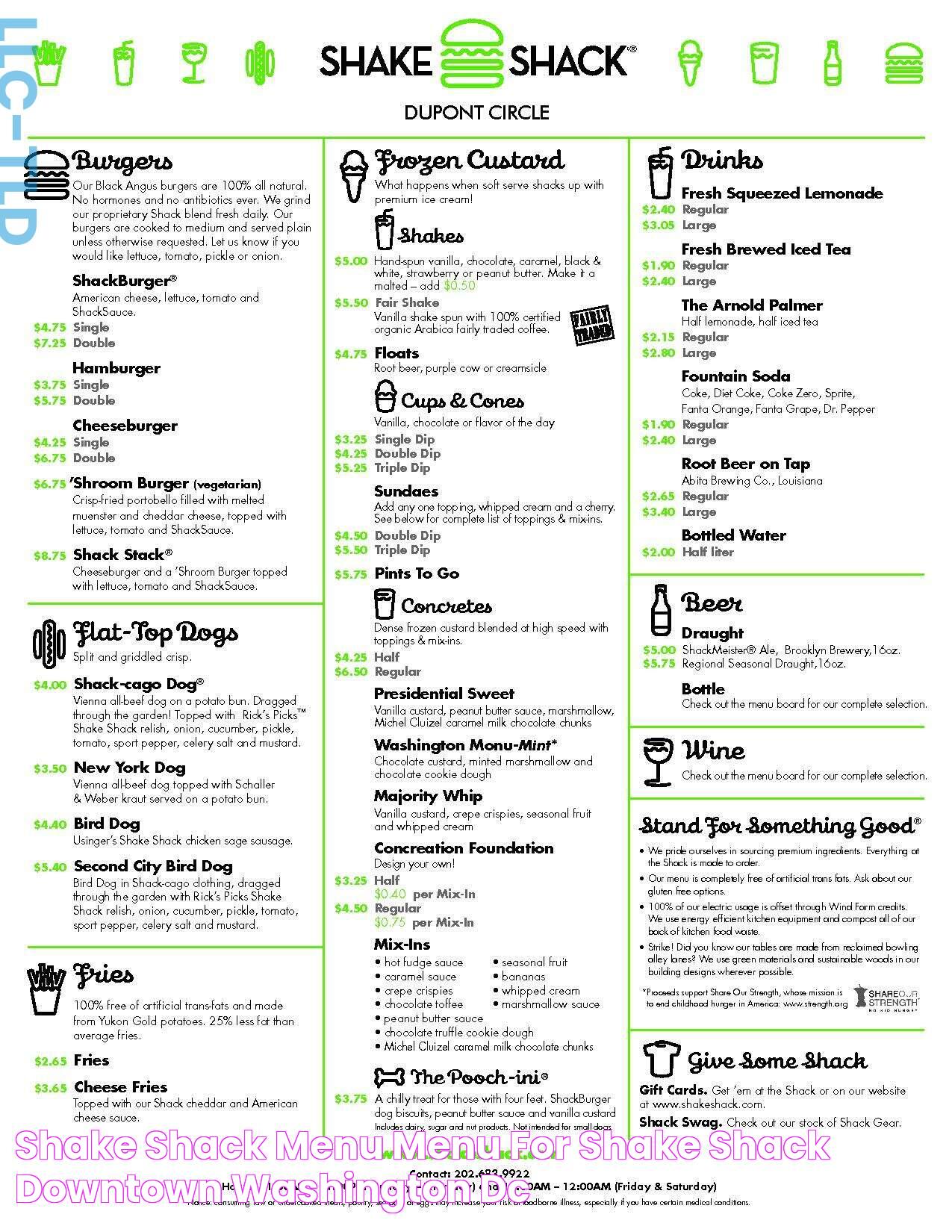 Shake Shack Menu, Menu for Shake Shack, Downtown, Washington DC