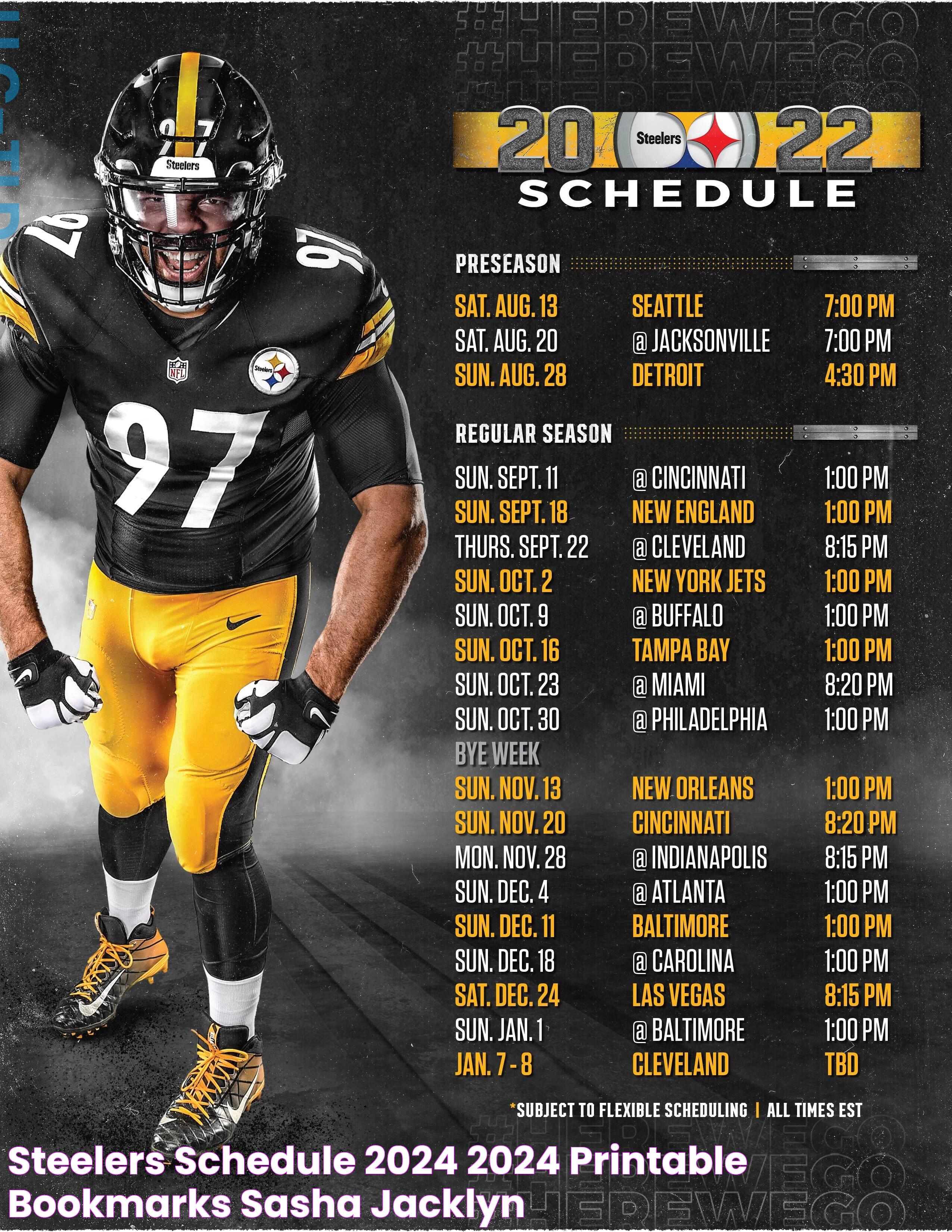 Steelers Schedule 2024 2024 Printable Bookmarks Sasha Jacklyn