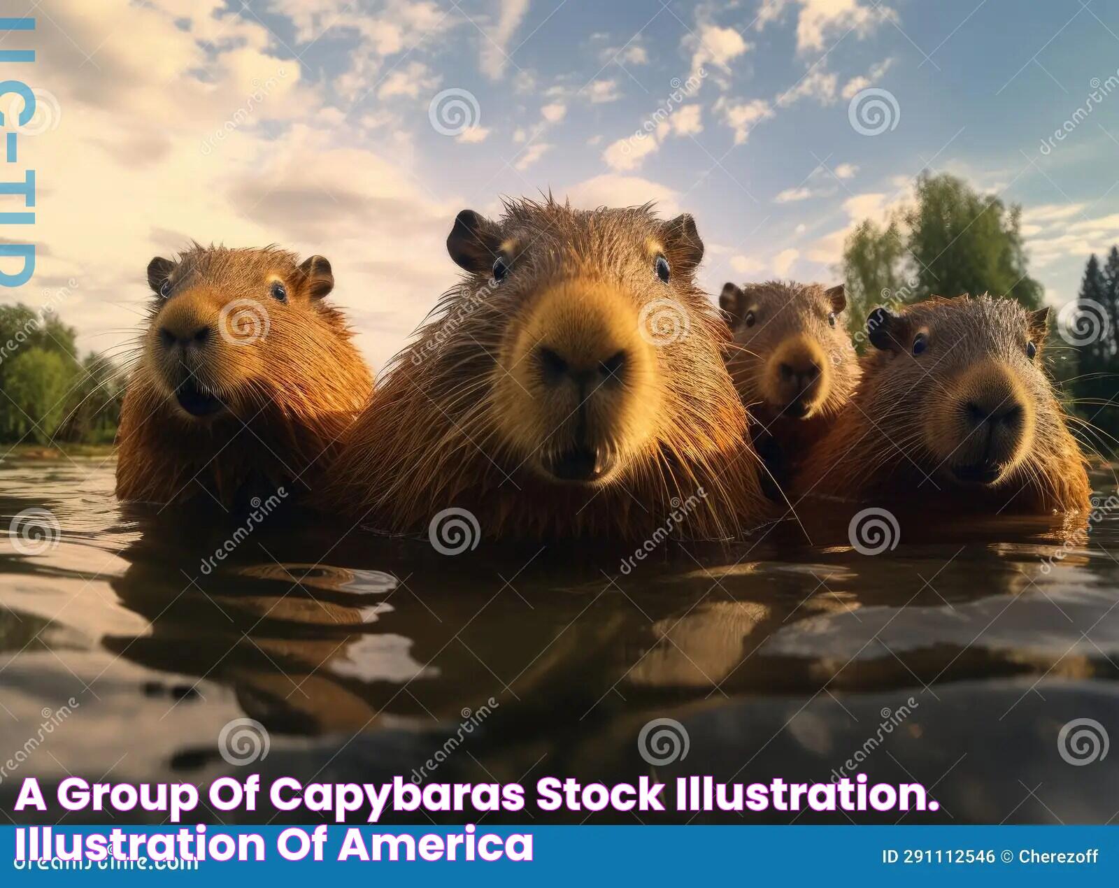 A group of capybaras stock illustration. Illustration of america