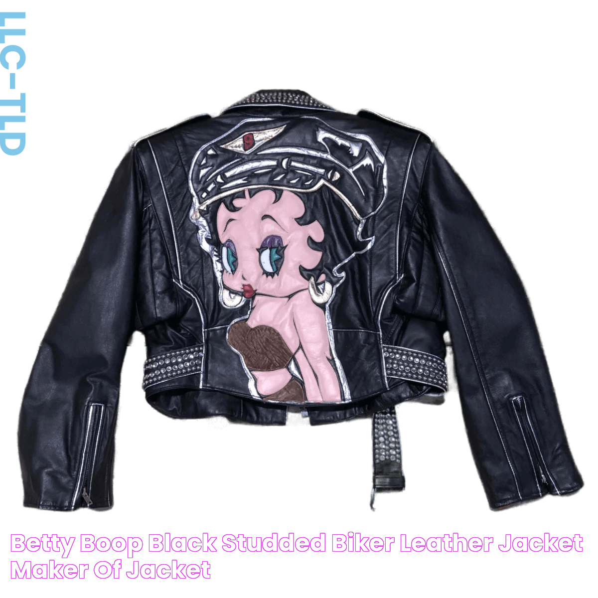 Betty Boop Black Studded Biker Leather Jacket Maker of Jacket