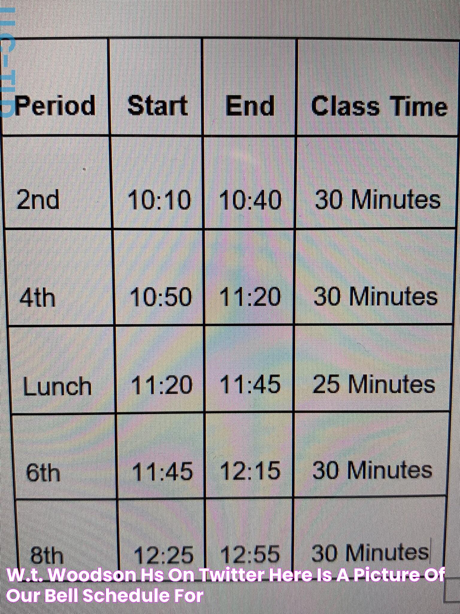 W.T. Woodson HS on Twitter "Here is a picture of our bell schedule for