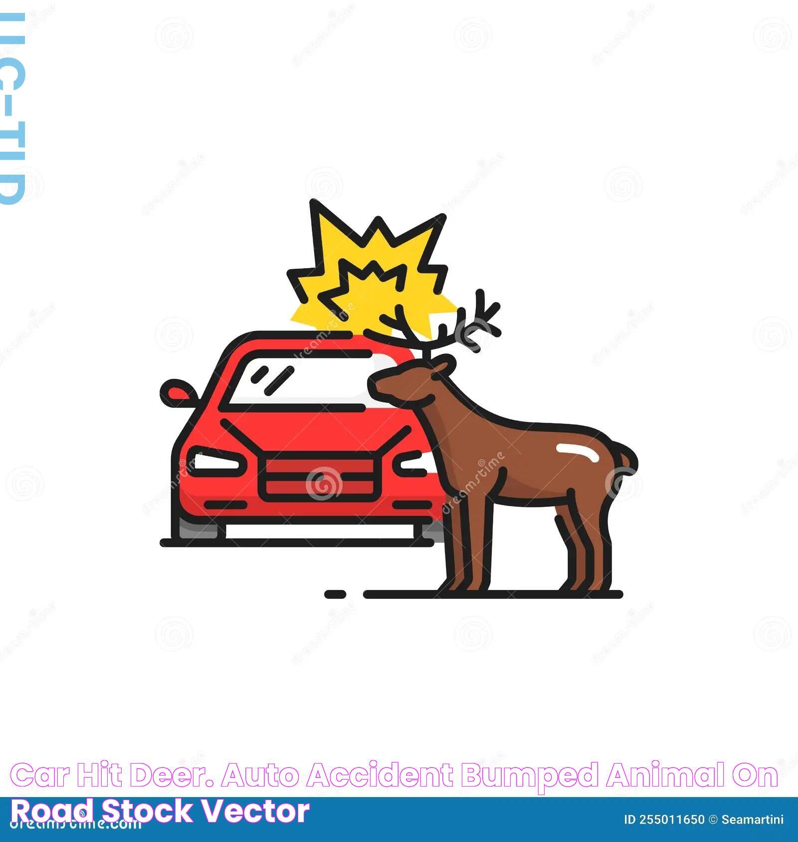 Car Hit Deer. Auto Accident Bumped Animal on Road Stock Vector